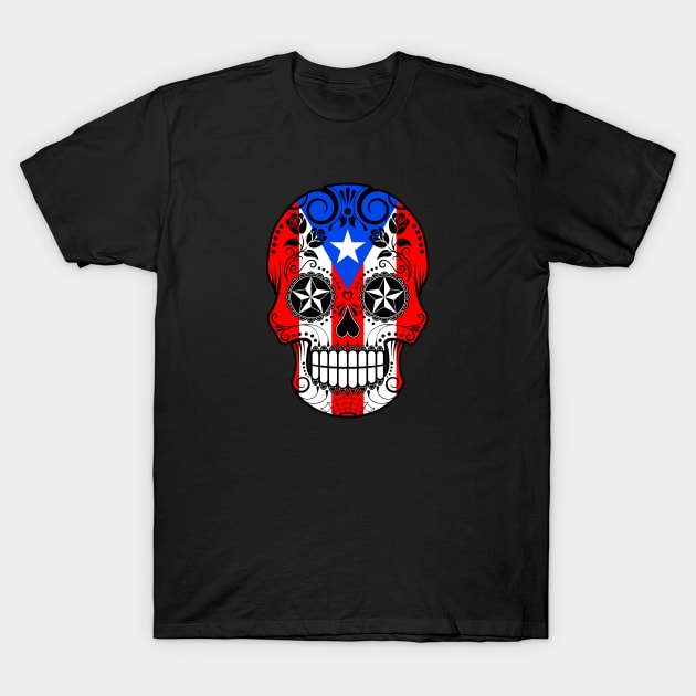 Puerto Rican Flag Sugar Skull with Roses T-Shirt by jeffbartels